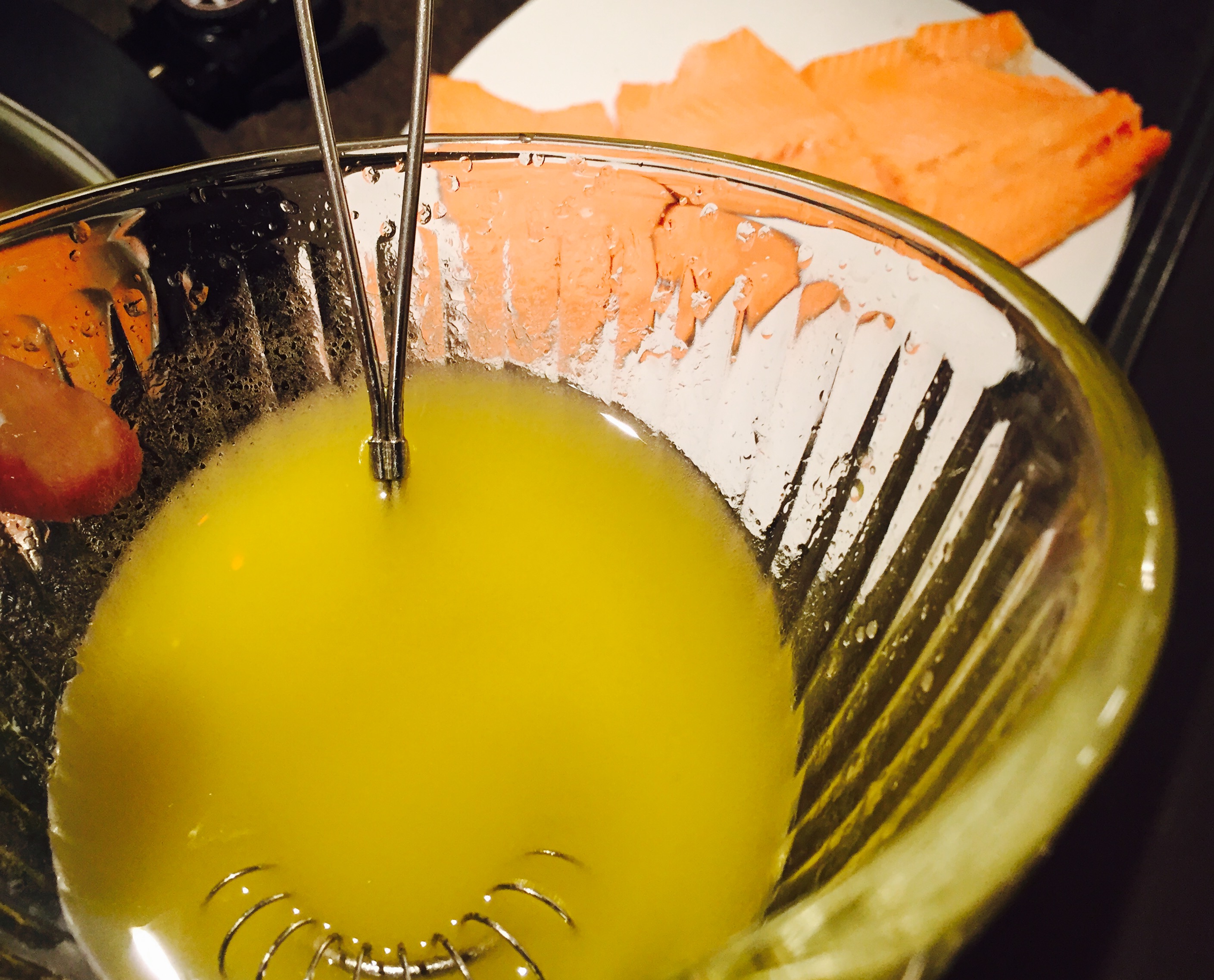 Vinaigrette from poaching liquid whisked with good olive oil ... magic