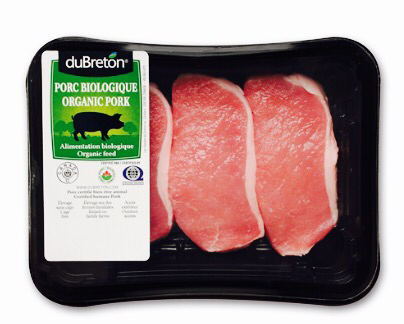 Organic pork chops from Quebec-based meat company Du Breton