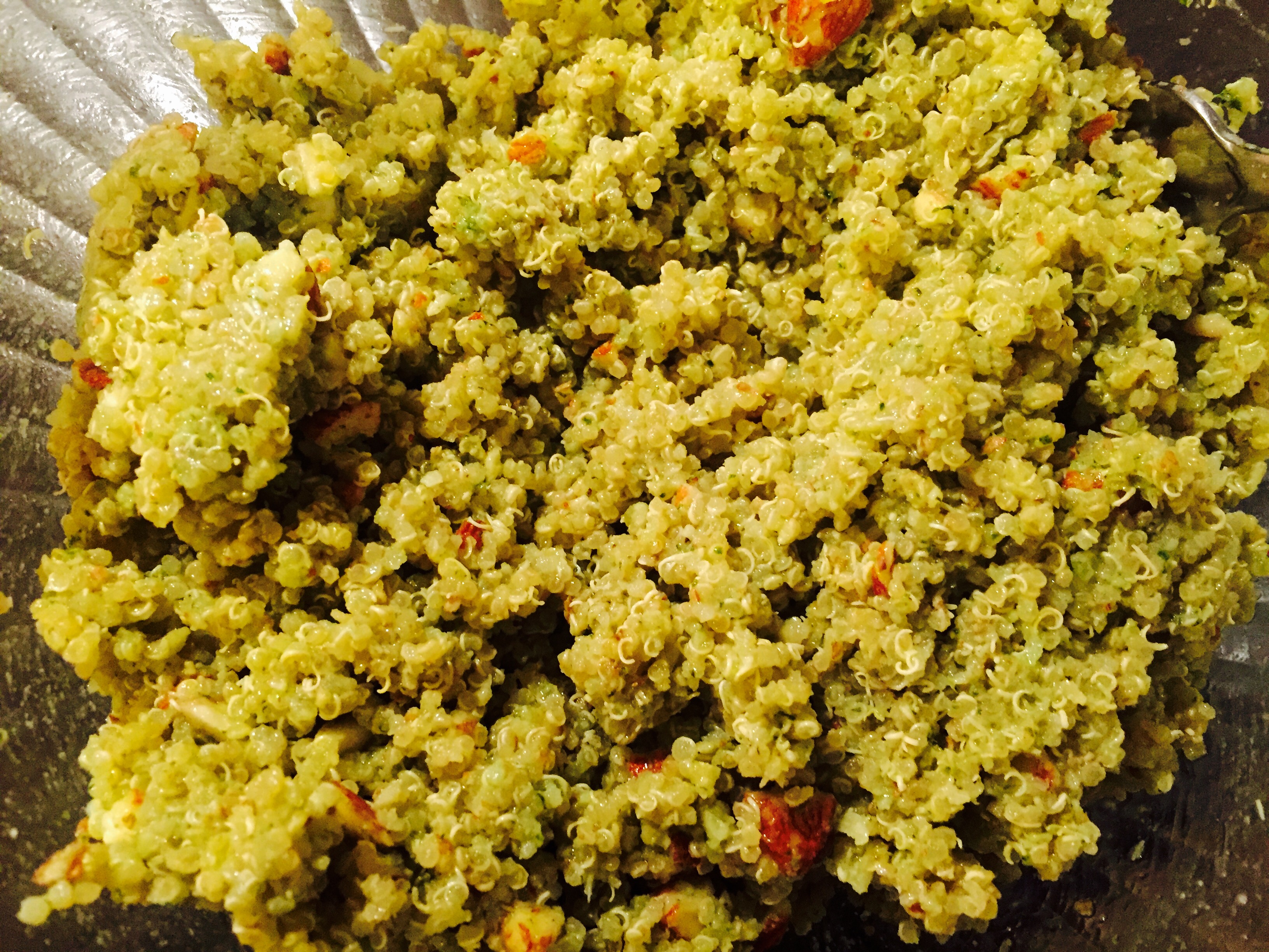 Pesto quinoa with coarsely chopped almonds ... because, why the hell not!
