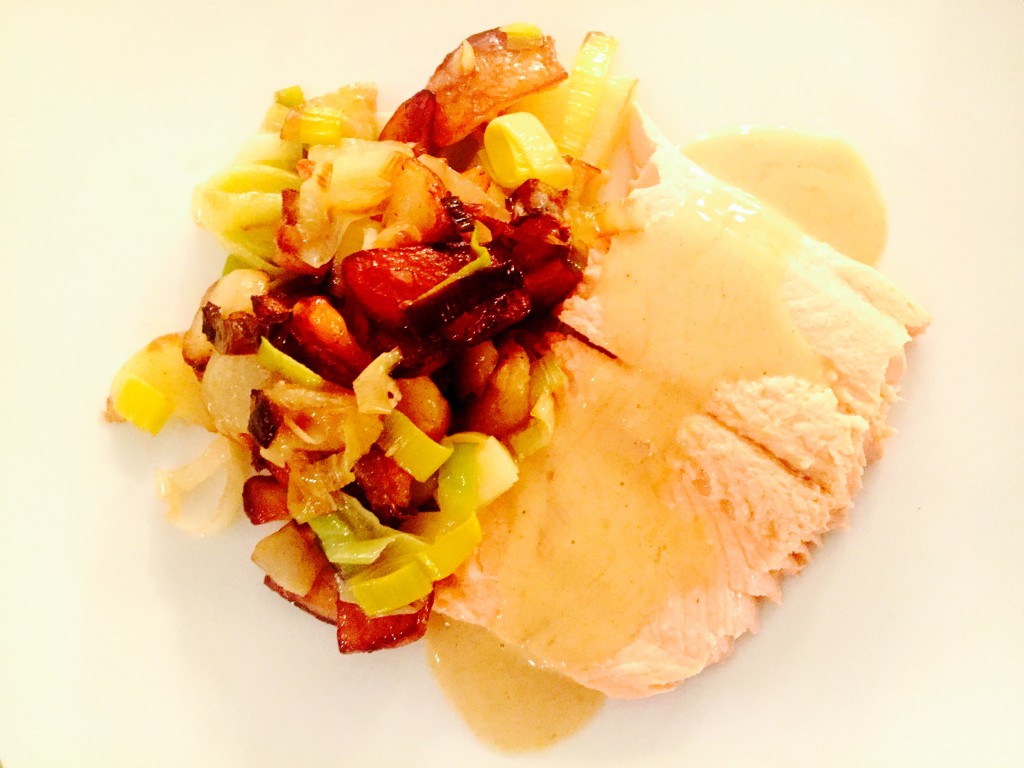 Poached Trout with Leek and Potato Hash