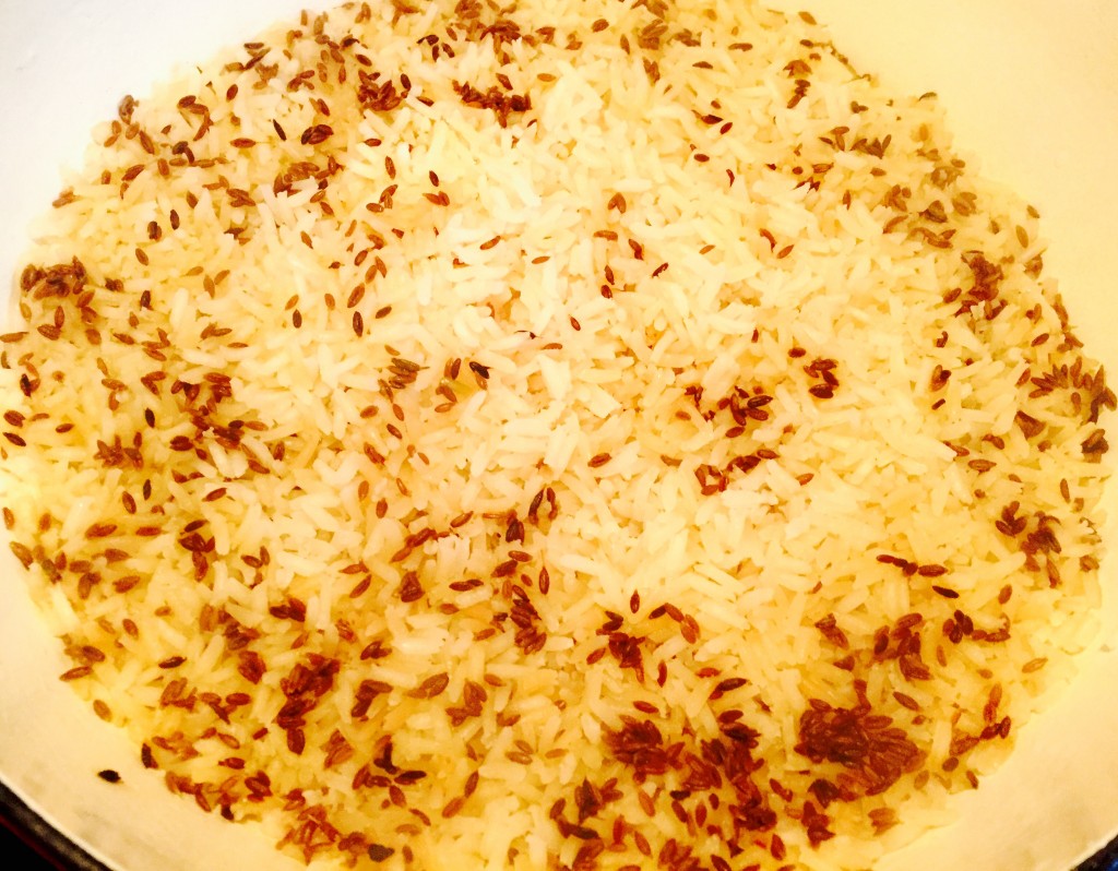 Basmati rice and toasted cumin seeds prepared in a dutch oven ... so delicious