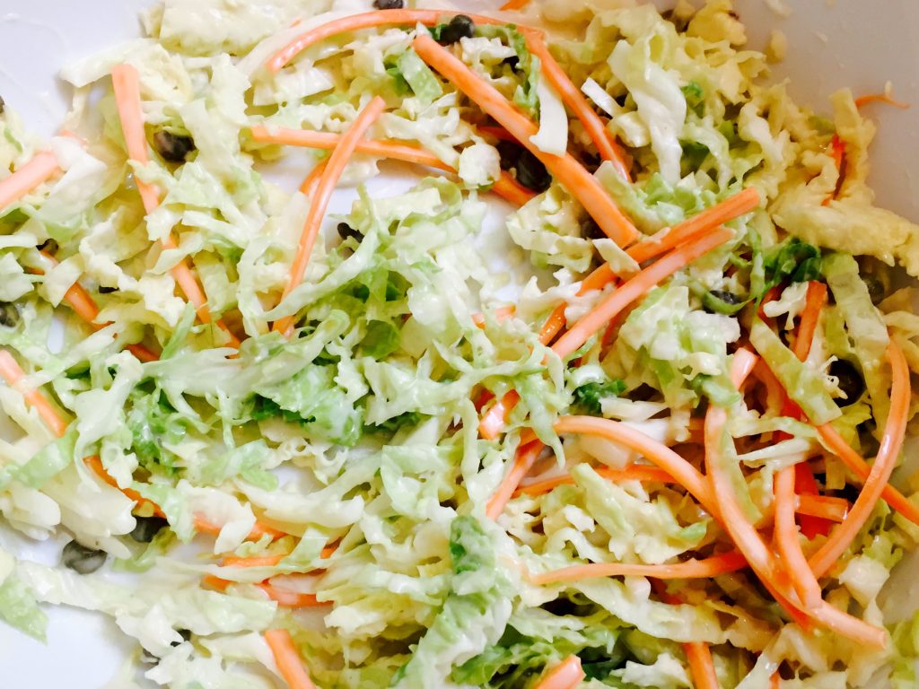 Crunchy coleslaw with capers in a creamy dairy free dressing