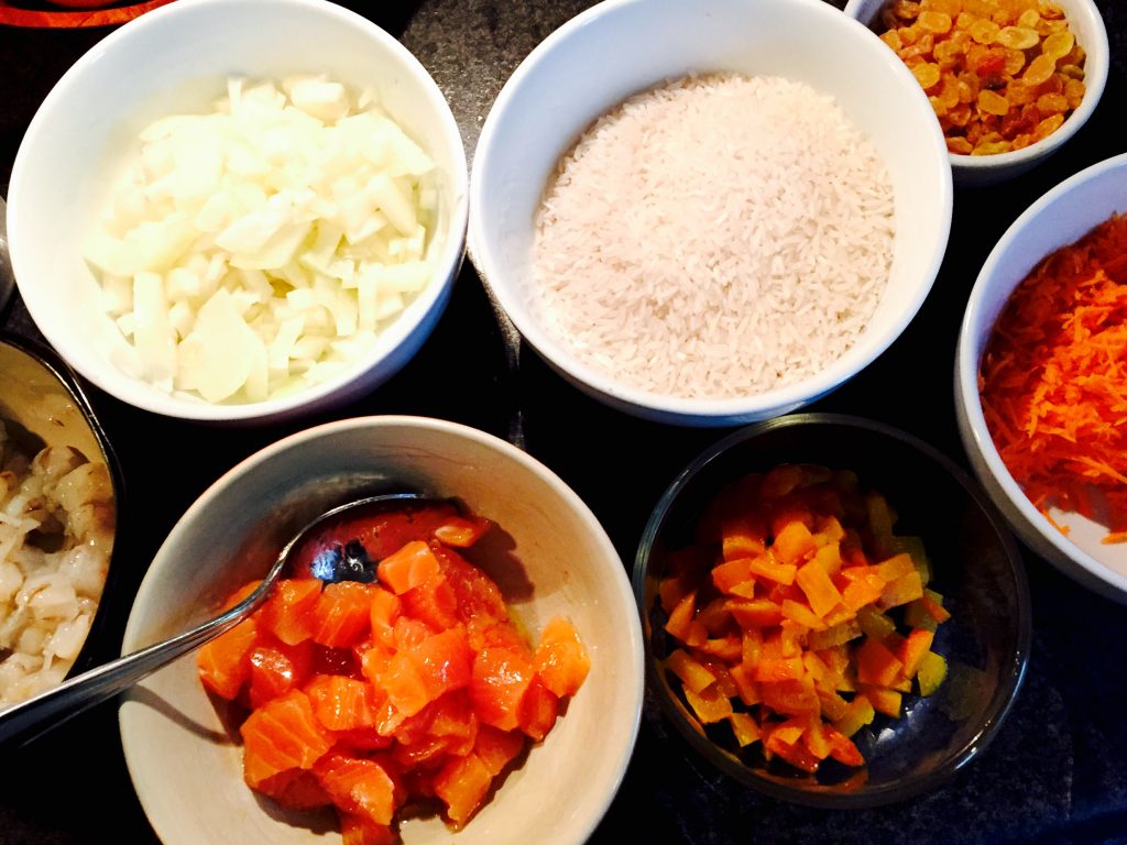Ingredients for our tasty seafood pilaf, so many layers of deliciousness