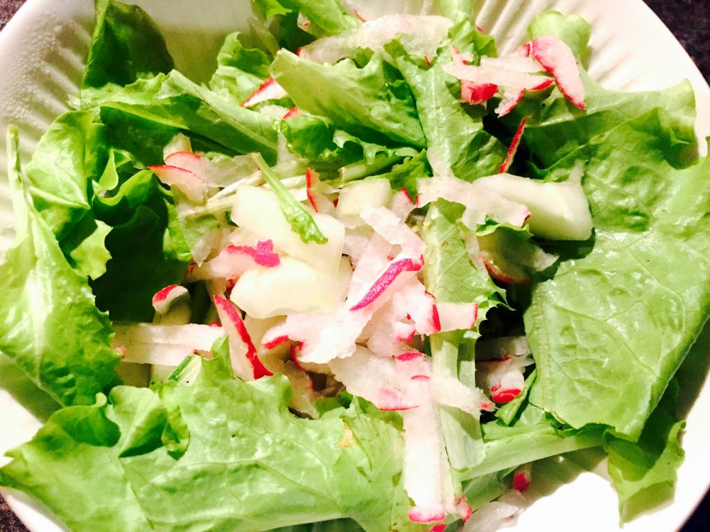 A garden fresh salad comprised entirely of hand-picked ingredients from our home garden