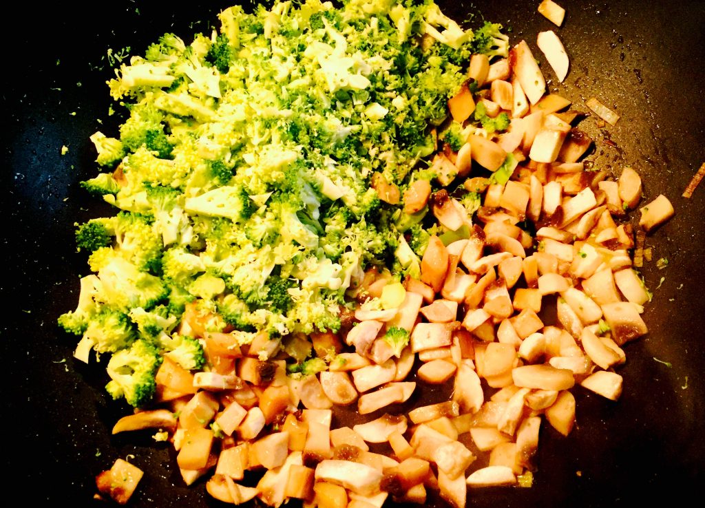 Sautéed brocolli florets and diced mushrooms