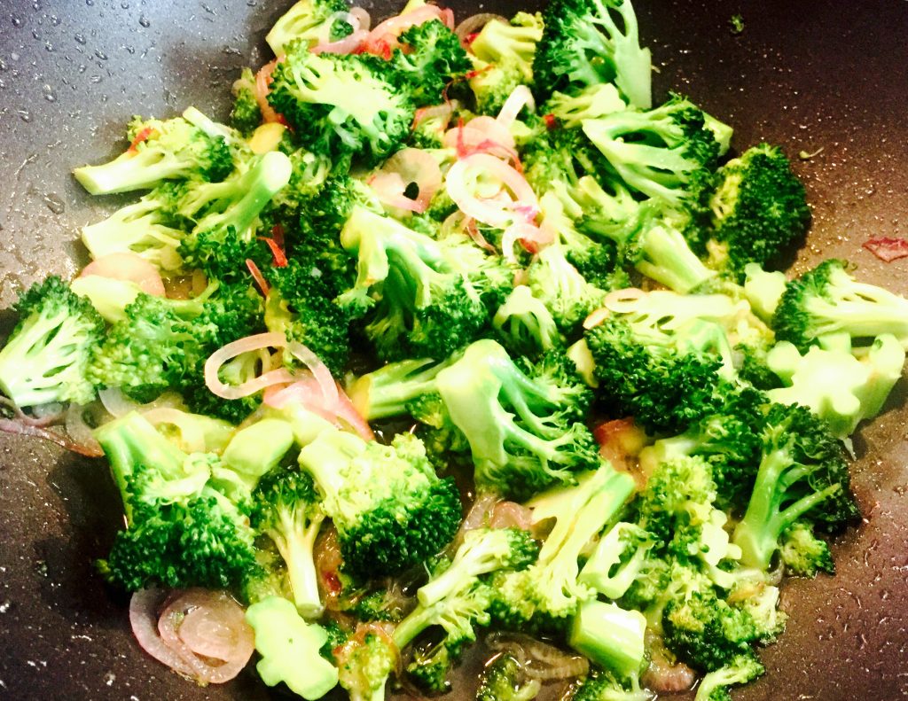 Who can resist sautéed broccoli with thinly sliced shallots!
