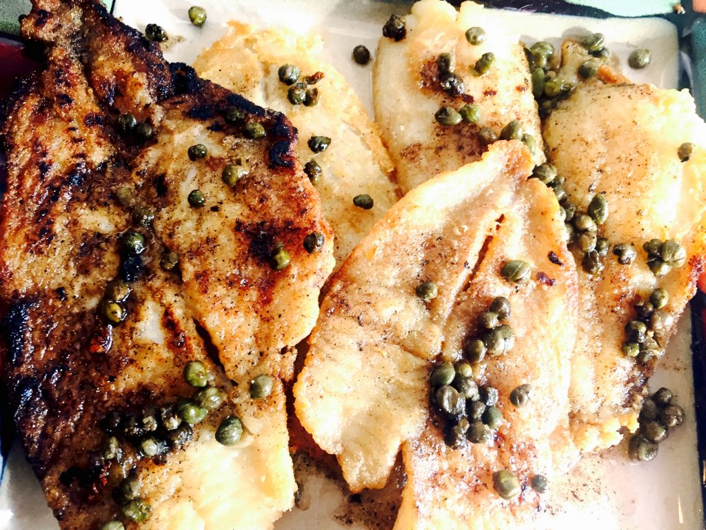 Warm, fragrant, gluten free sole meuniere, dotted with capers and smothered in buttery deliciousness