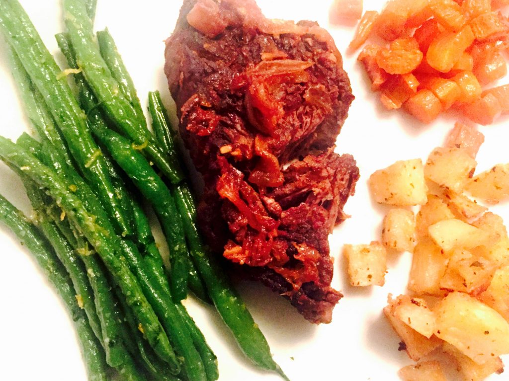 My end-of-summer craving for pot roast: satisfied ... with the help of some delicious green beans with lemon zest, and a healthy portion of roasted carrots and potatoes
