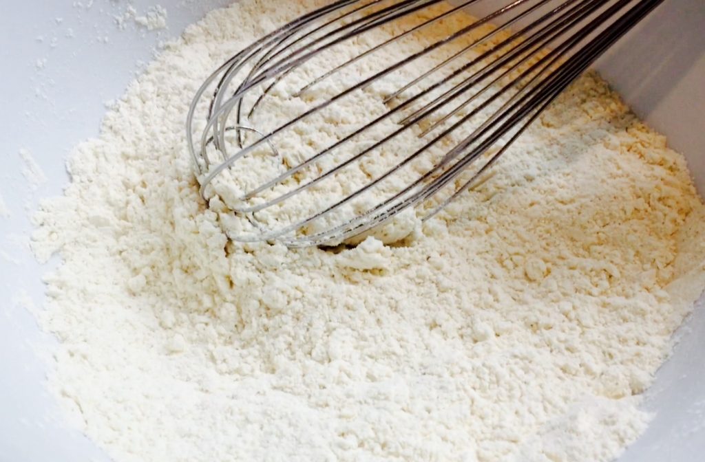 Gluten free pizza crust dry ingredients, whisked together and ready for action