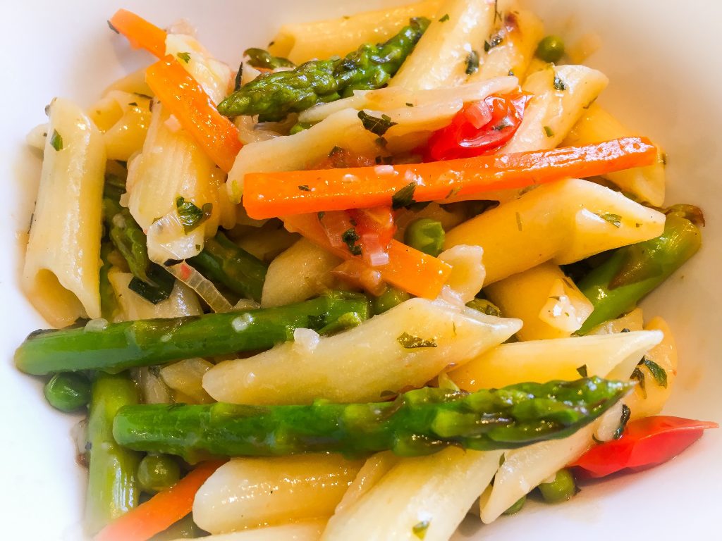 Gluten Free Pasta Primavera with Fresh Herbs, Spring Vegetables, White Wine & Pure Deliciousness!