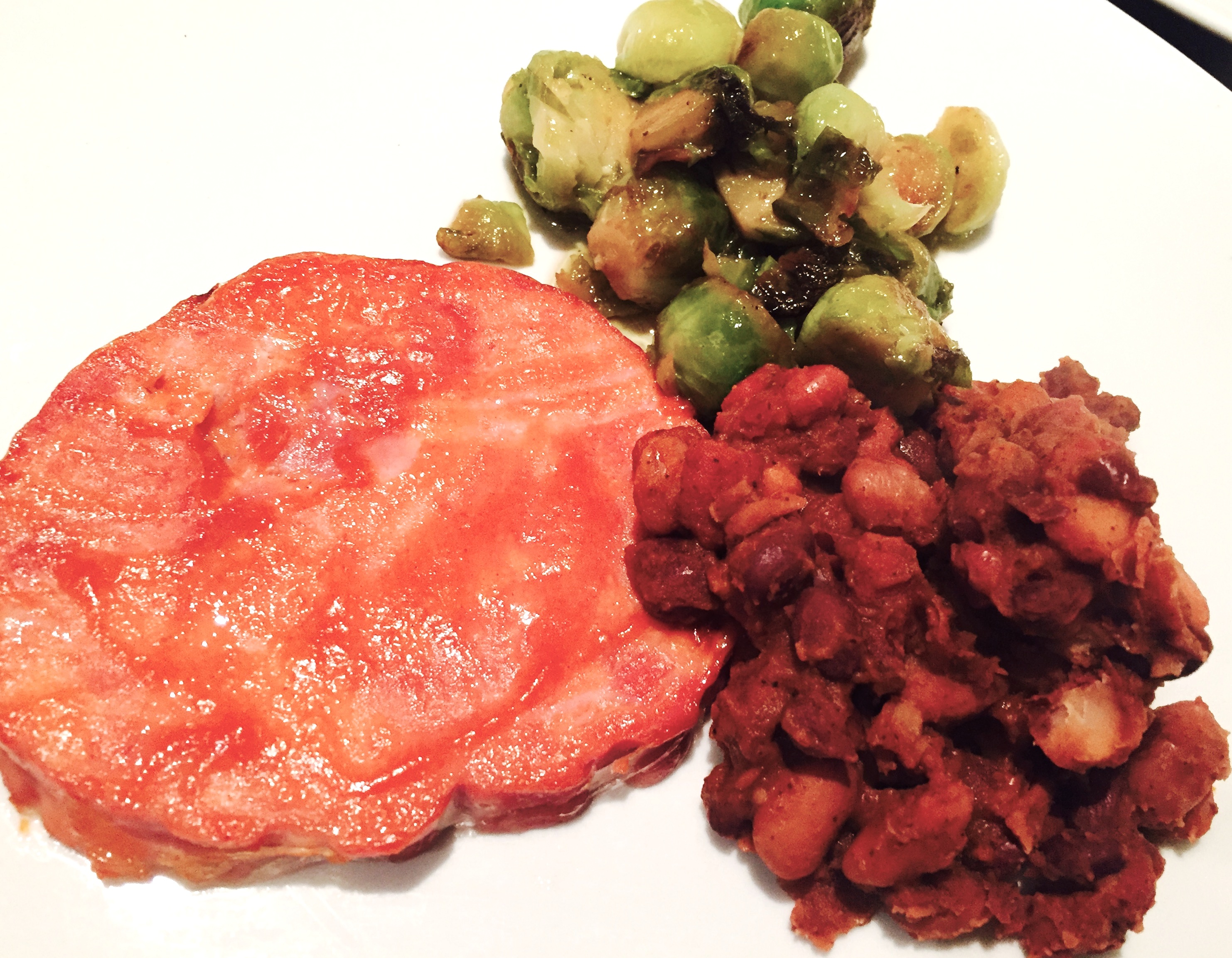 Broiled Ham Steaks with Stovetop Chilli and Sauteed Brussel Sprouts