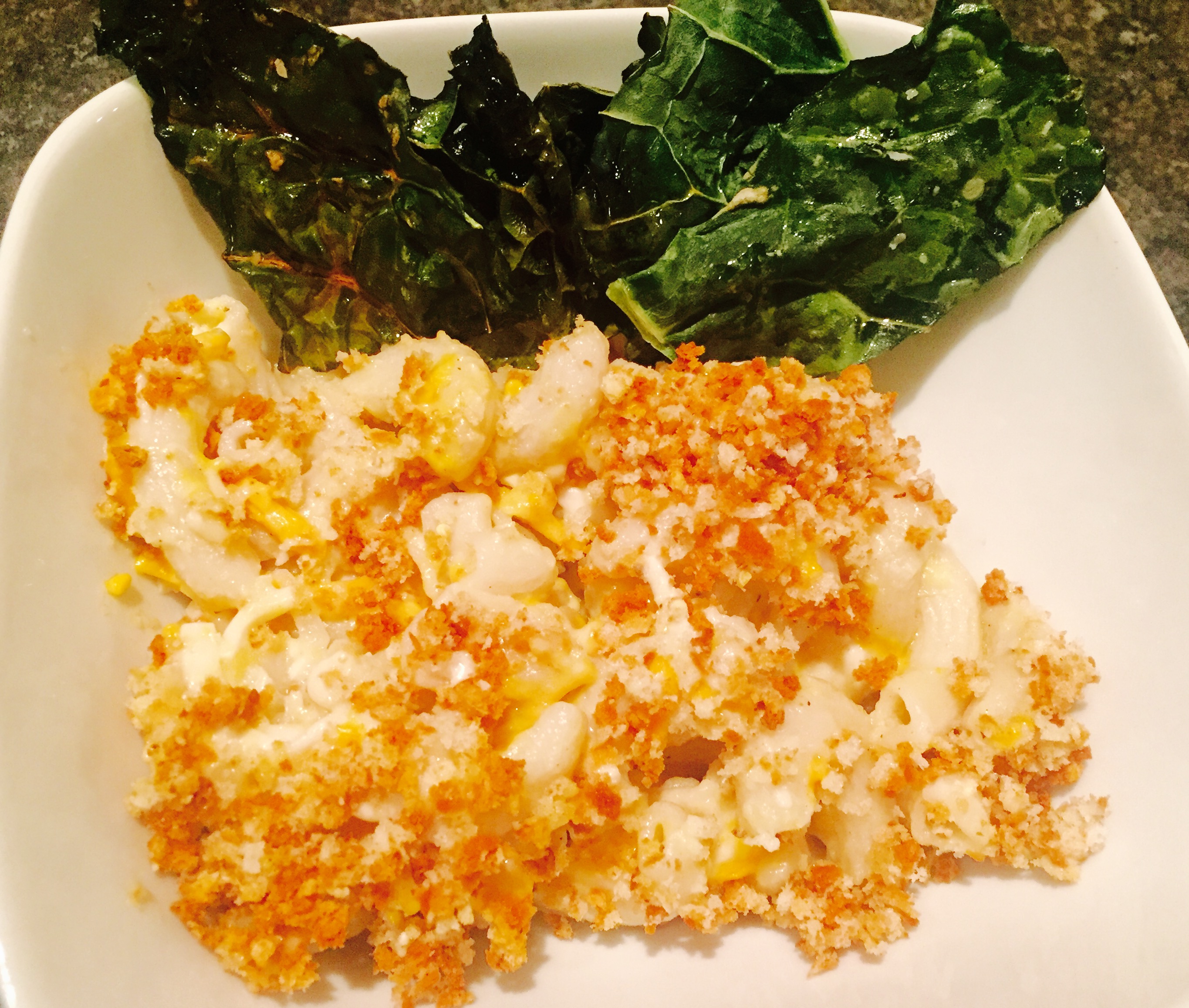 Dairy Free Mac and Cheese with Roasted Kale Chips