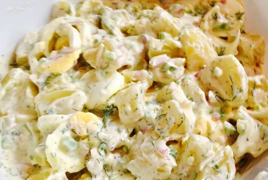 Deliciously creamy potato salad that is unmistakably satisfying and also happens to be dairy free