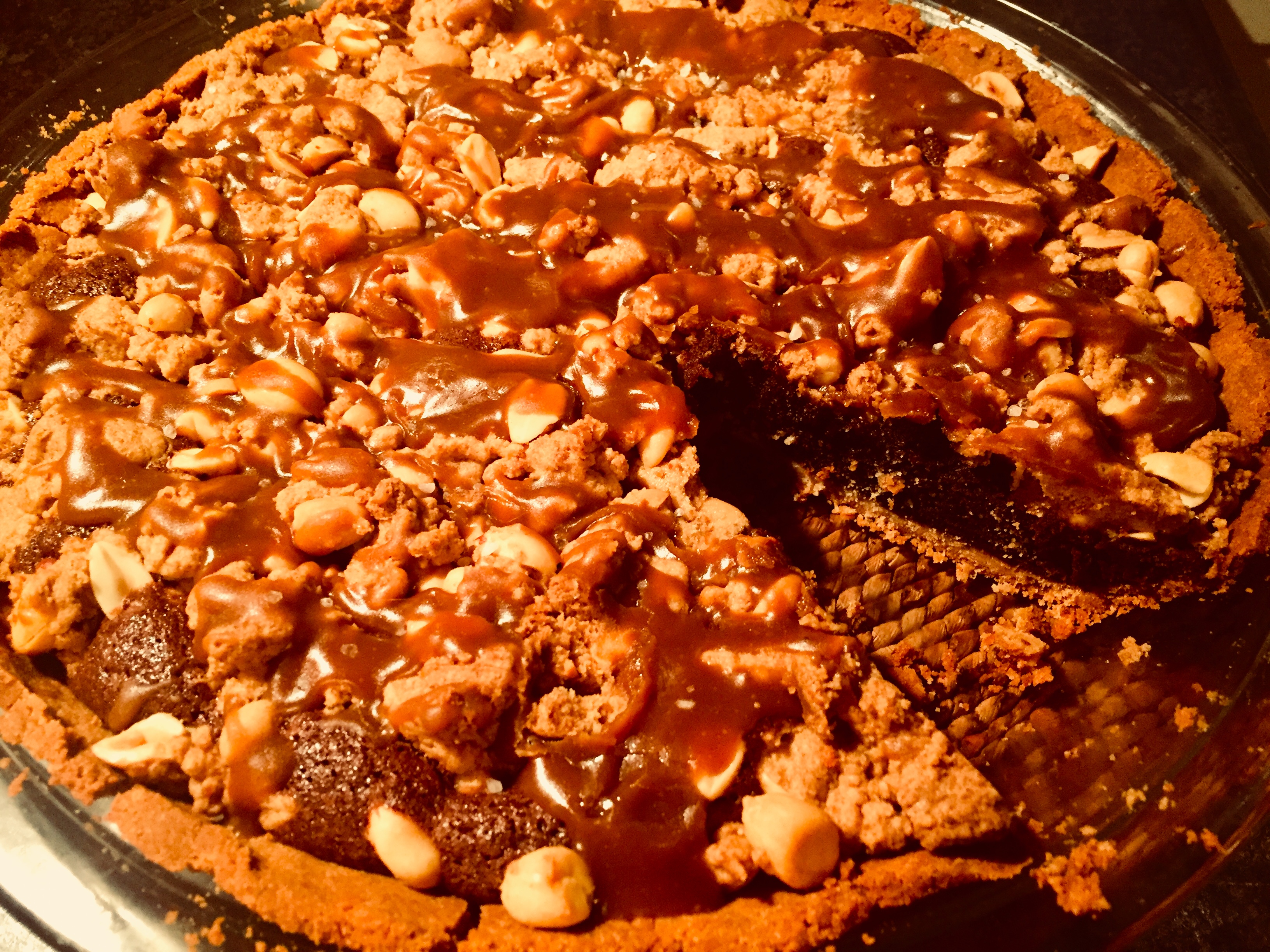 This gluten free & dairy free salted caramel peanut butter fudge pie is an absolute pleasure to enjoy ... especially with homemade dairy free caramel sauce