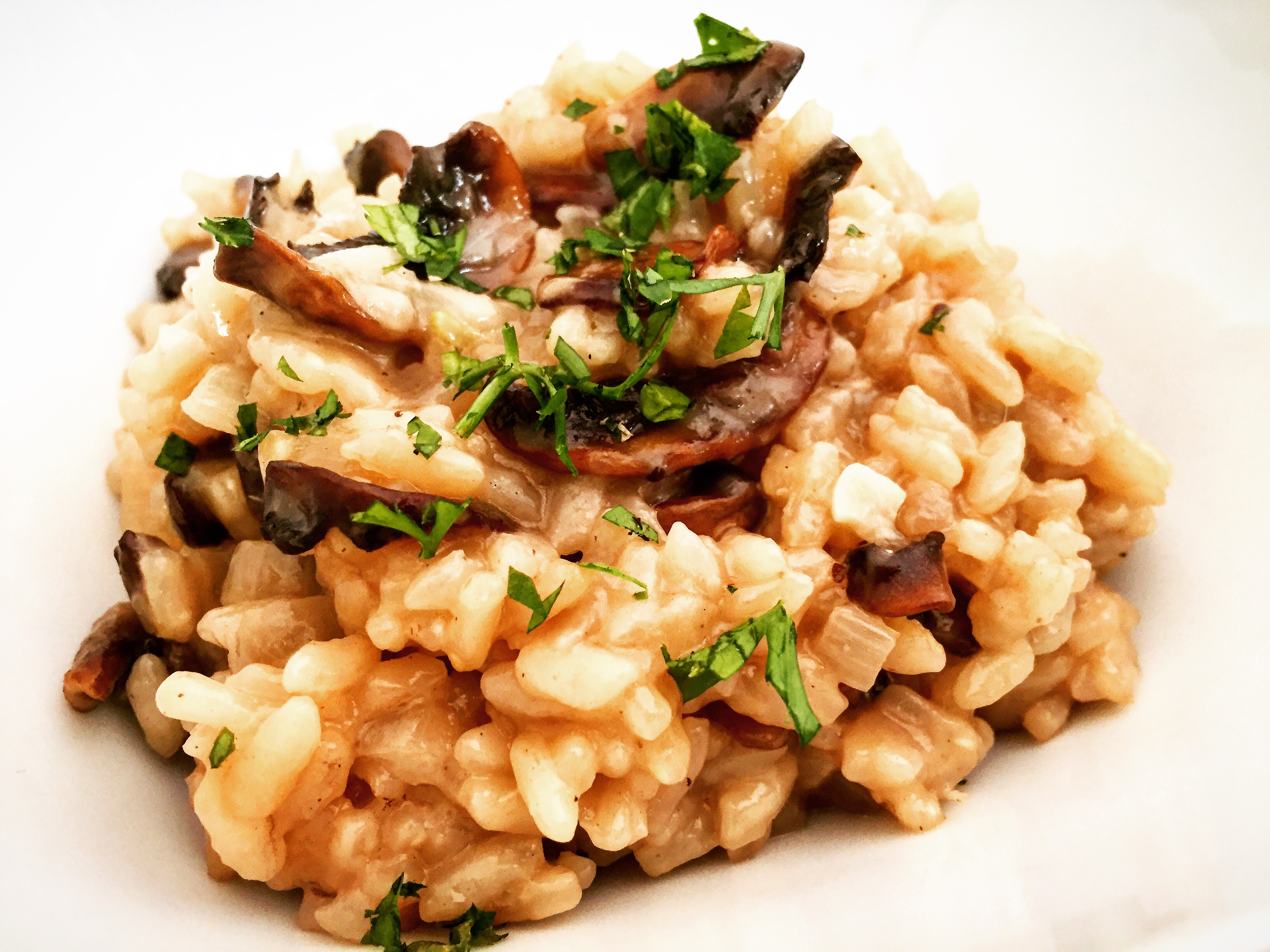 Deliciously dairy free classic mushroom risotto made with homemade mushroom broth!
