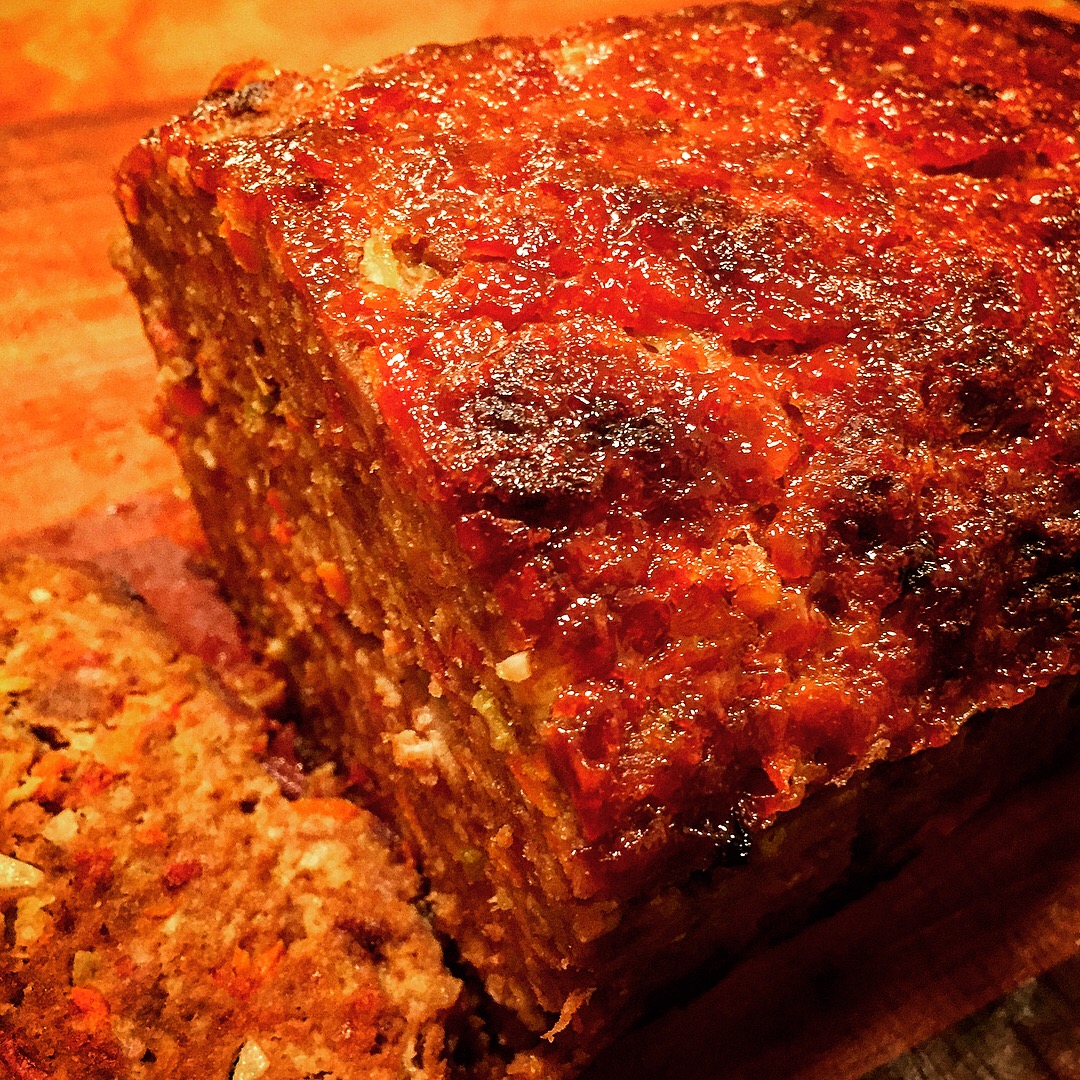 Completely addictive bacon-loaded gluten free meatloaf made with quality ground beef, ground pork and mirepoix
