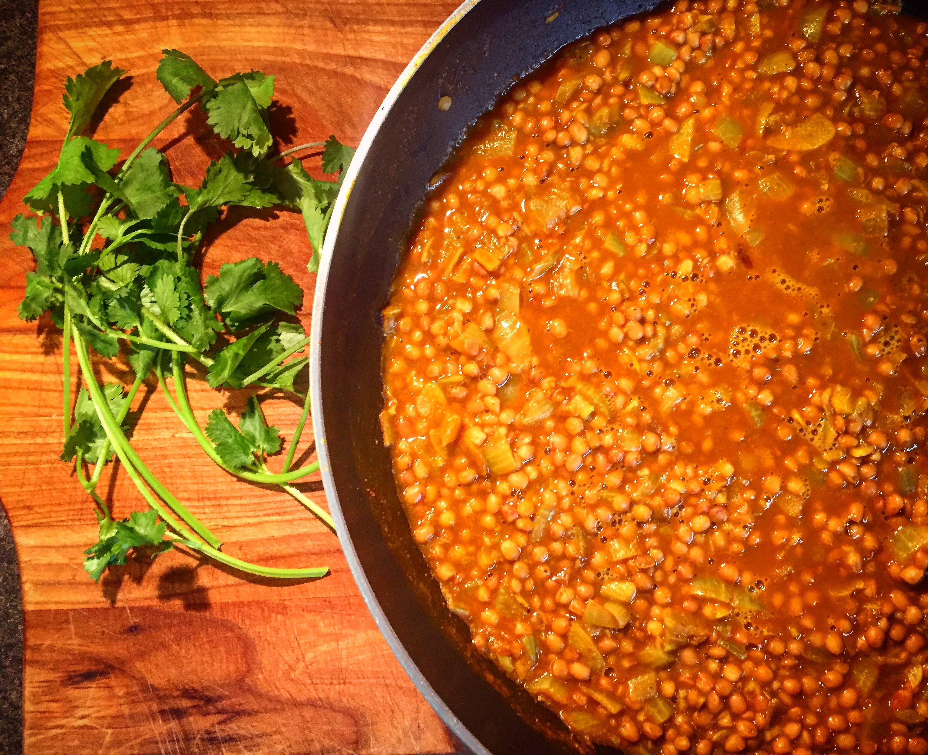 Indian dal makhani in a sumptuous curry sauce complete with fresh herbs, coconut milk and white wine